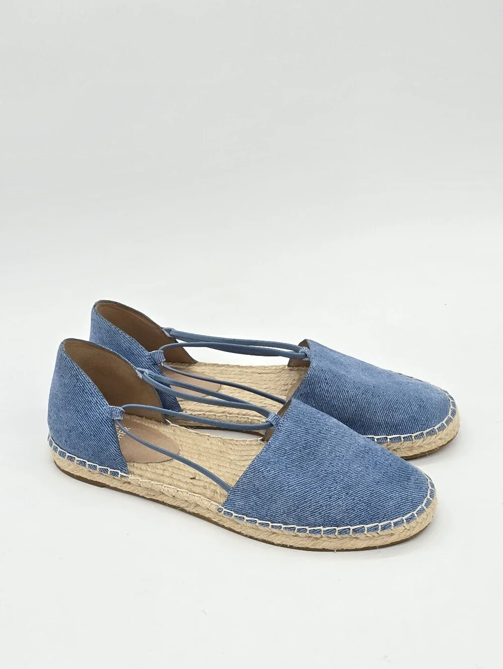 Eileen Fisher Lee Espadrille Flats Sz 7.5 Leather Denim-Printed Costal Vacation
